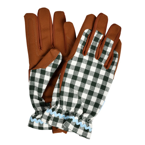 Collector range women's gardening gloves, heritage green check, by Burgon & Ball