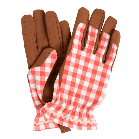 Collector range women's gardening gloves, red check, by Burgon & Ball