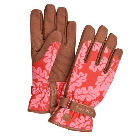 'Love The Glove' Oak Leaf ladies' gardening glove in Poppy, size Medium/Large,  by Burgon & Ball