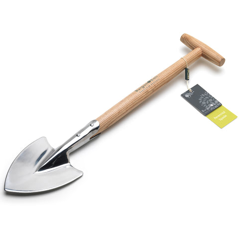 RHS-endorsed mid-handled perennial spade by Burgon & Ball, heart-shaped trowel